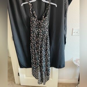 No Boundaries Black Floral High-Low Dress with Pink Accents